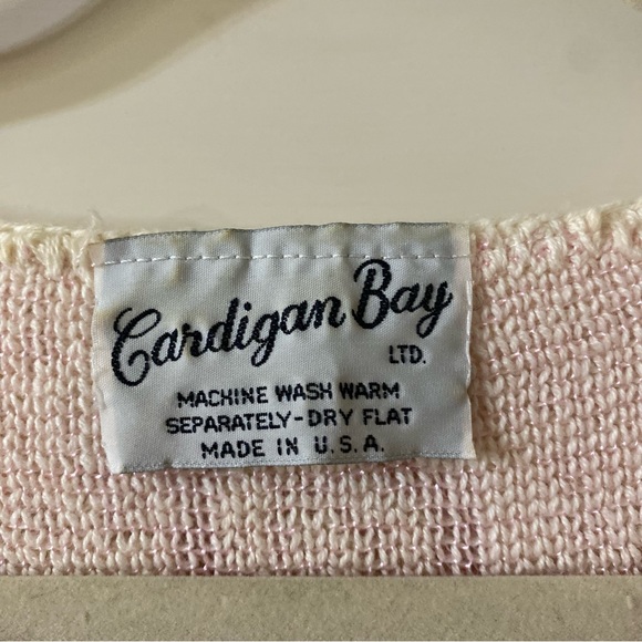 Vintage Paisley Short Sleeve Sweater Pink Cream Cardigan Bay Small - Picture 2 of 5